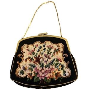 Jolles Antique petit point cross-stitched evening bag, made in Austria, floral.